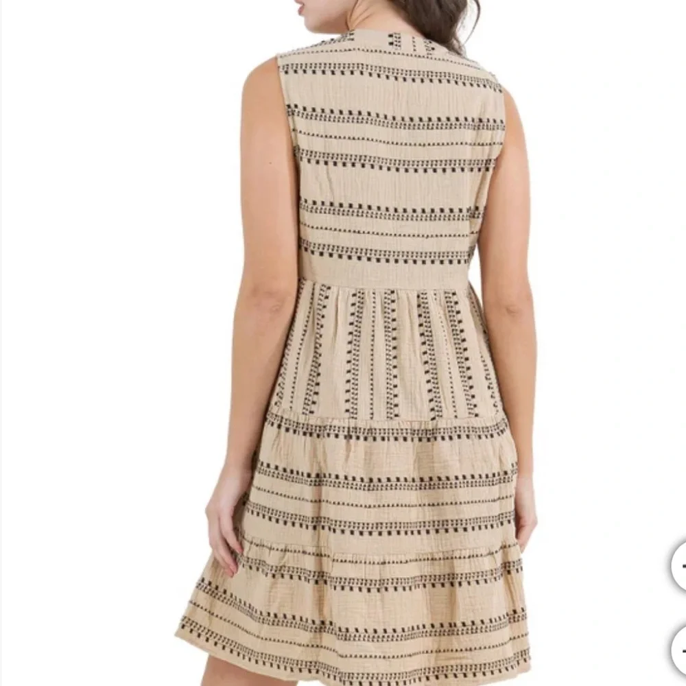 Fever Cream Tan Buttoned Polo Collar Midi Sundress - Picture 2 of 6